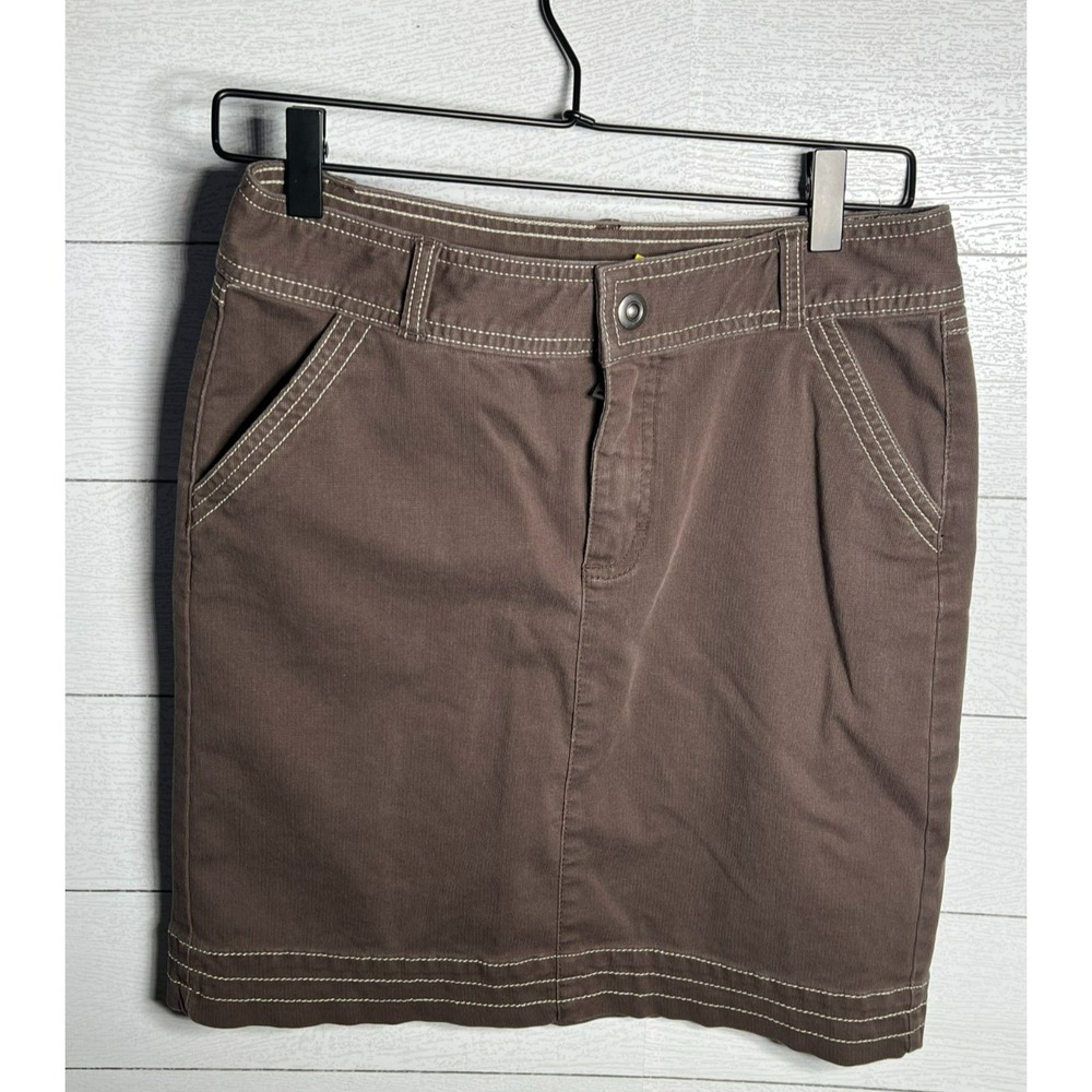 Cabelas Womens Size 4 Brown Corduroy Skirt Contrast Stitch Fine Wale Stretch